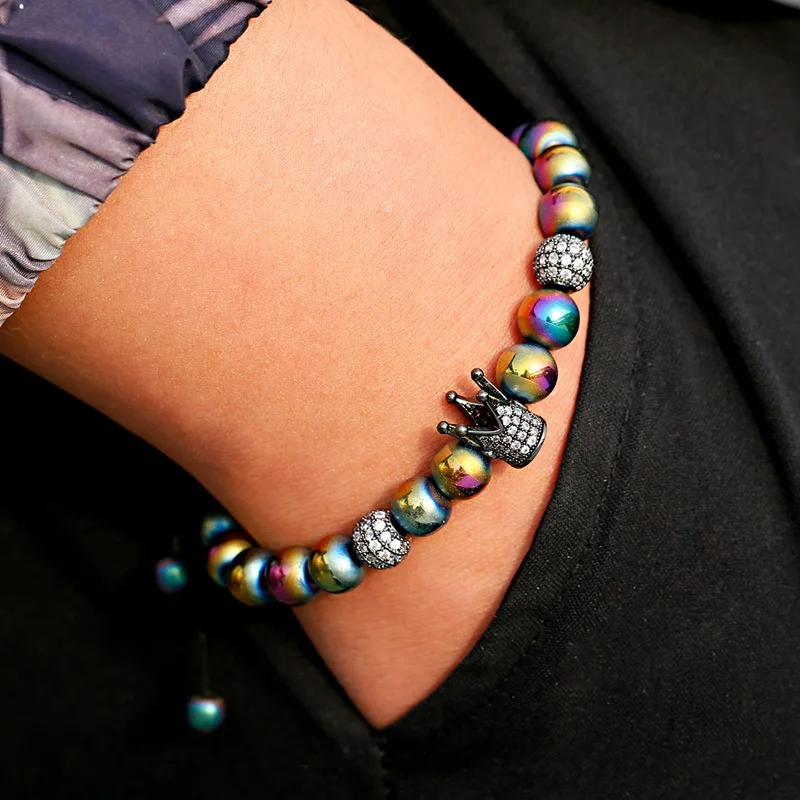 Classic Luxury Men Bracelets&Bangles CZ Zircon Crown Colorful Stone Beads Macrame For Women Jewelry Bileklik