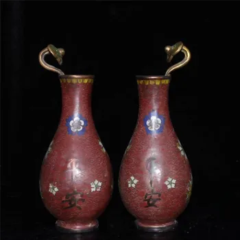 

Collection Chinese Cloisonne A Pair Safe Ruyi Carved Vase Ornament Copper Ornament Household Geomancy Feng Shui Home Decoration