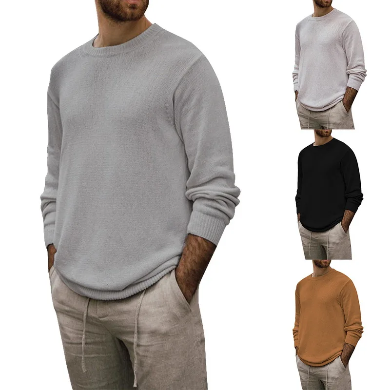 

New autumn Men Sweater Pullover Casual Jumper For Male Knitted Korean Style O-Neck sweaters solid Pull Homme Clothes Plus Size