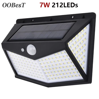 

OOBesT 212 LEDs Solar Wall Light 7W Wall Lamp ABS Auto Wall Lamp 120 Degrees Solar Four-sided Light Waterproof Garden Light
