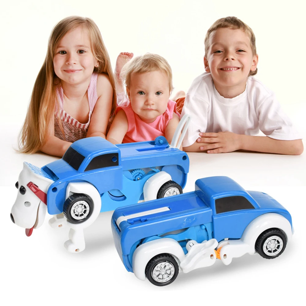 3 Colors Windup Automatic transform Dog Deformation Clockwork Car Vehicle Wind-up Toys For Children Wind Up Christmas Kids Gifts photo