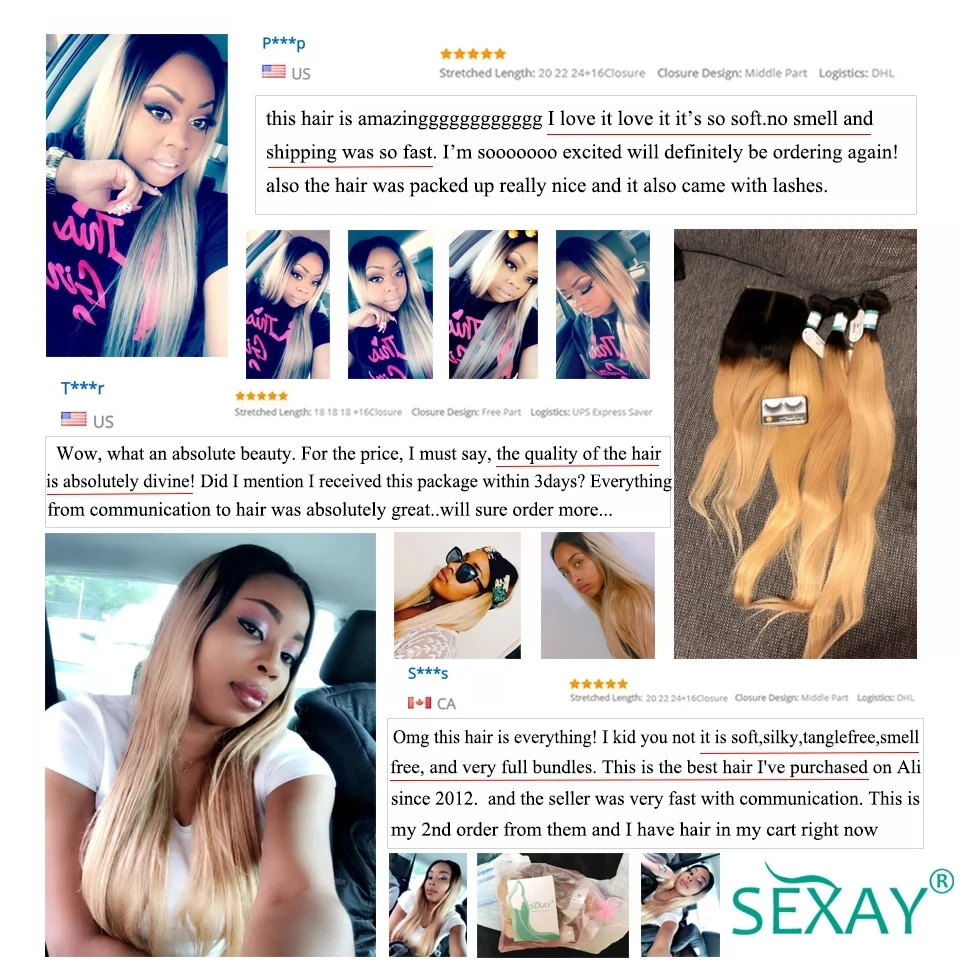 Sexay Мёд белокурые бразильские человеческие волосы пряди 3/4 шт. предварительно Цветной вплетаемые волосы эффектом деграде(переход от темного к T1B 27 Рэми прямые Пряди человеческих волос для наращивания
