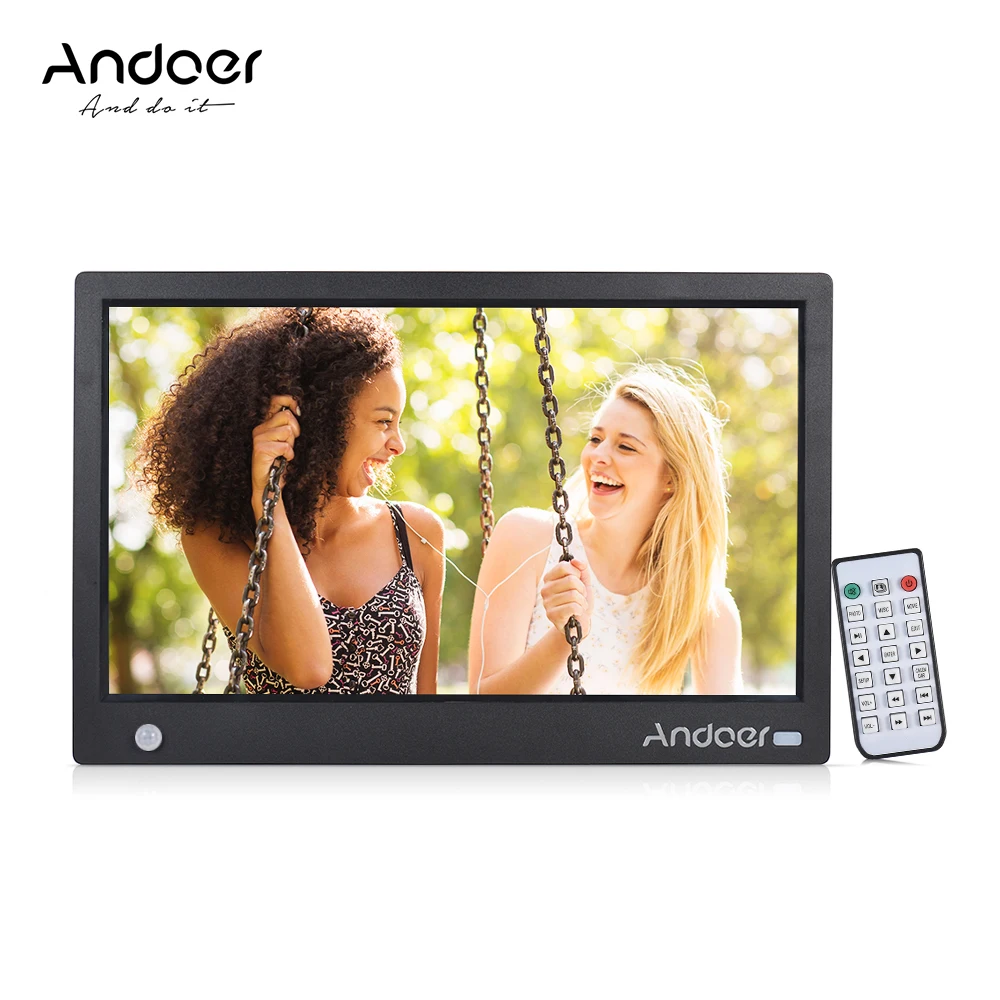 Andoer HD ips широкоформатная цифровая фоторамка цифровой фотоальбом с полнофункциональным беспроводным удаленным детектором движения - Цвет: Черный