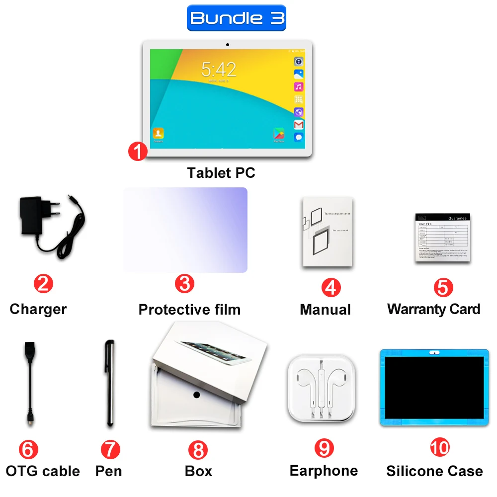 Супер закаленное 2.5D стекло 10,1 дюймов планшетный ПК ОС Android 9,0 Восьмиядерный 6 ГБ ОЗУ 128 Гб ПЗУ 8 ядер 1280*800 ips фаблет планшеты 10 - Комплект: Комплект 3