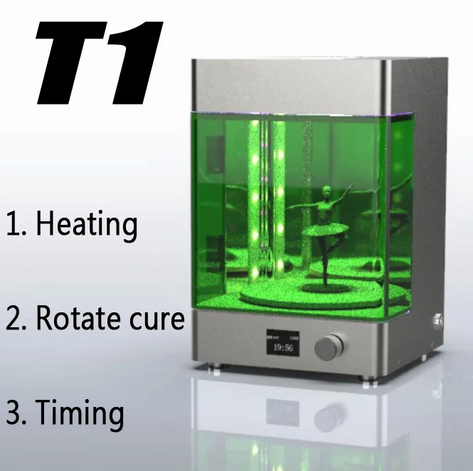 Настольный УФ-аппарат для лечения, светодиодная вращающаяся камера, УФ быстрое прототипирование, пост полимеризации для sla lcd dlp 3d принтер, модели для лечения - Цвет: Green with heating