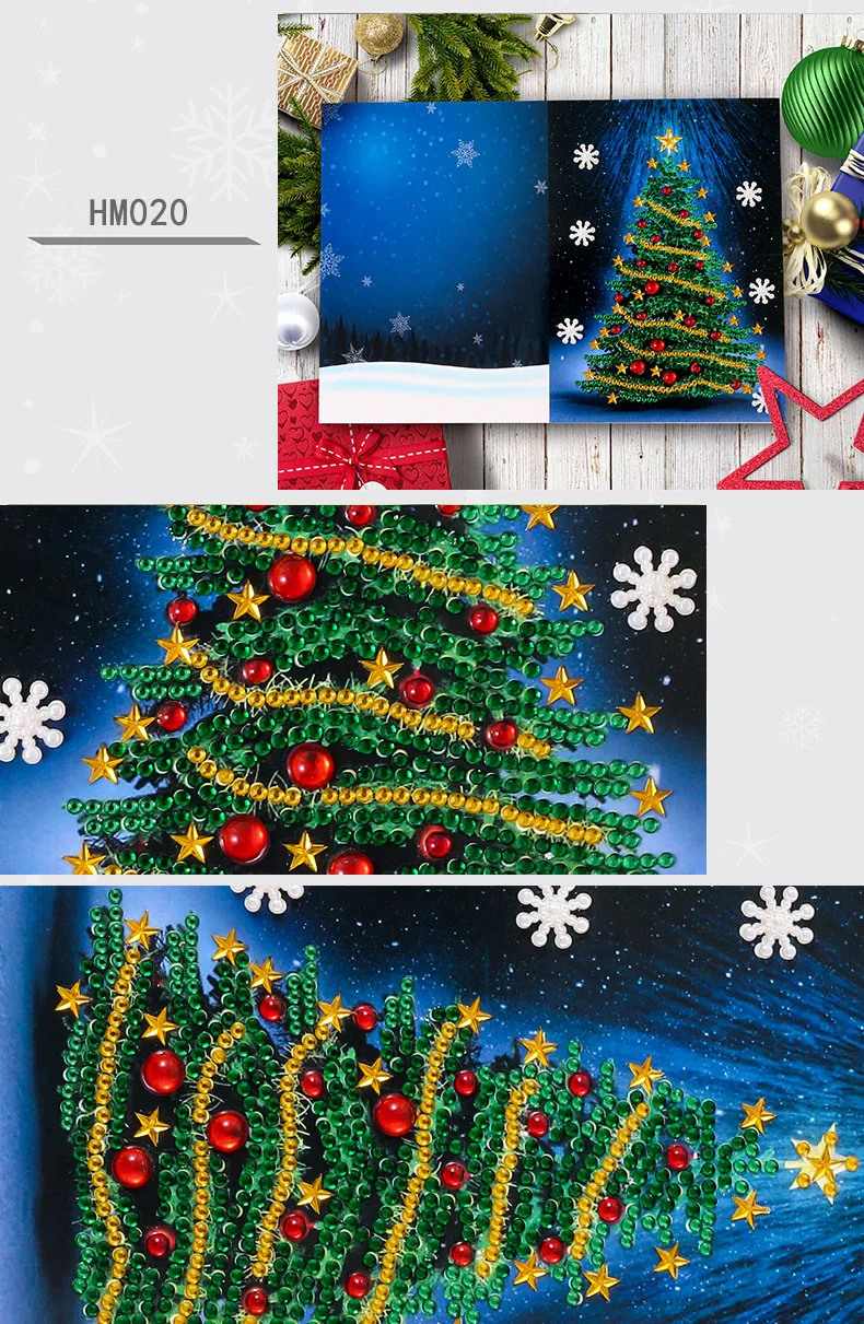 5D DIY Snow Christmas Tree Diamond Painting Invitation Cards Special Diamond Christmas Tree Greeting Postcards supplies