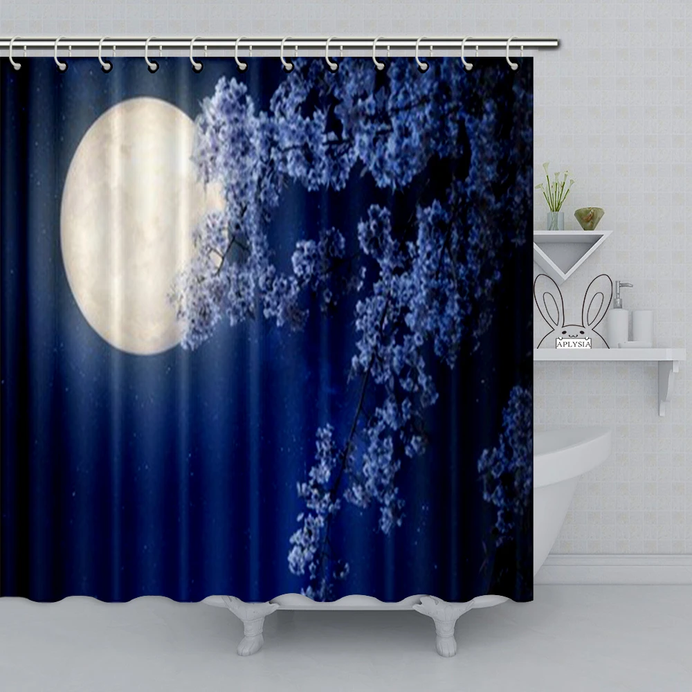 

Aplysia Bright Moon in The Night Sky 72 x 72 Inches Extra Long Polyester Waterproof Shower Curtain Customized Home with Hooks