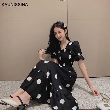 

KAUNISSINA Polka Dot Cocktail Dresses Short Sleeve Party Robe Vestidos Korea Style Cocktail Dress Gown