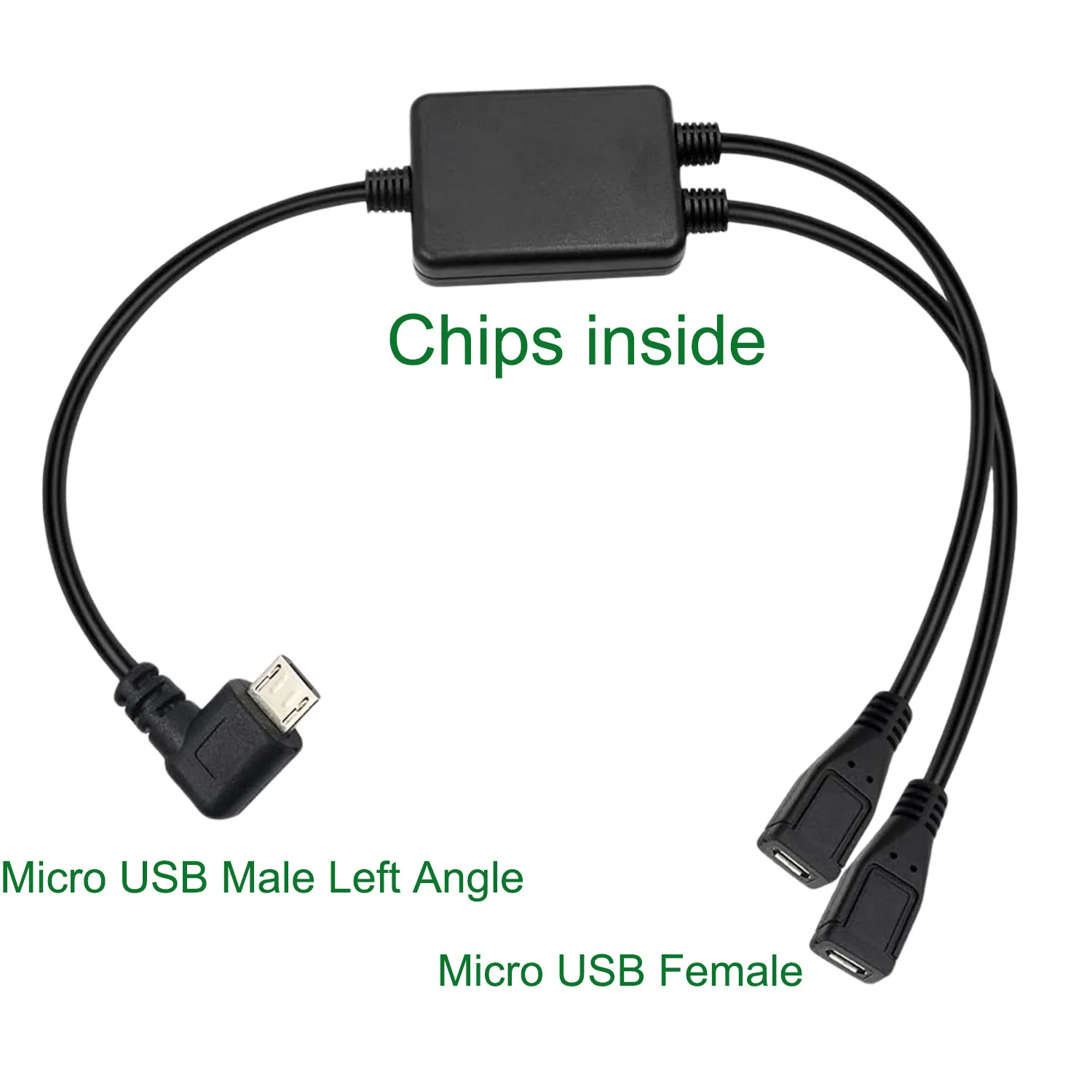 Кабель-разветвитель Micro USB 5-контактный штекер-2 гнезда левый угол для зарядки и