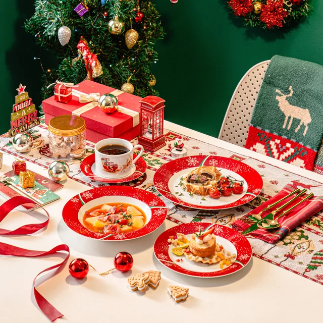 VEWEET, Série Christmasdeer, Service de Table en Porcelaine Fête Noël, 60  Pièces pour 12 Personnes, Inclus Assiettes Plates, Assiett - Cdiscount  Maison