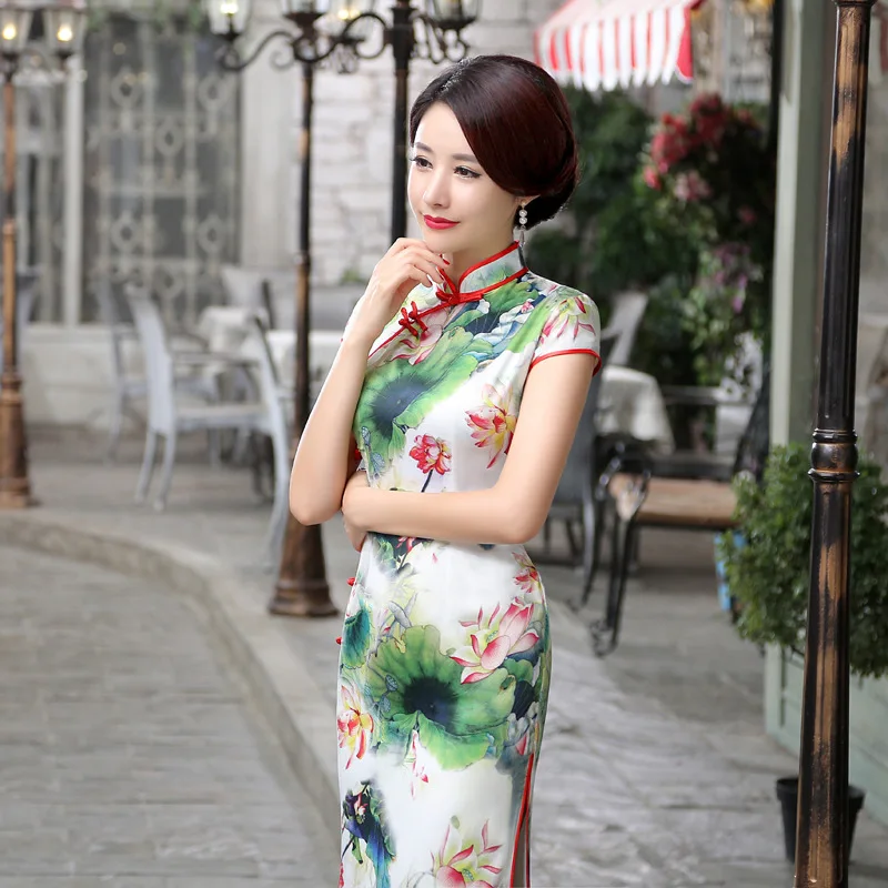 Мода улучшается ежедневно жизнь Cheongsam Slim Fit длинное платье с цветочным принтом ретро юбка большого размера C0061