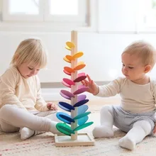 Montessori Wooden Spelling Building Blocks Petal Tree Toy Rainbow Ball Children's Small Track Educational Toy for Kids Gifts