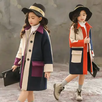 

2019 new girls woolen coat Korean children's big children autumn and winter woolen coats foreign gas thick windbreaker
