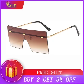 

2020 Oversized Bruine Zonnebril Vrouwen Retro Vintage Zonnebril Luxe Merk Randloze Brillen Oculos De Sol Feminino Big Shades