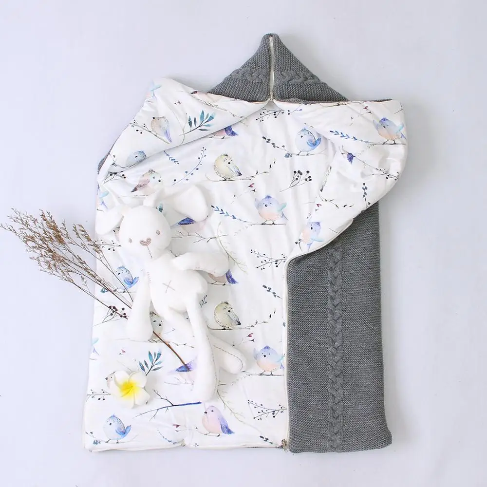 Baby Sleeping Bag Envelopes Winter Infant Stroller Sleepsacks Solid Tthick Warm for Newborn Swaddle Wrap 75*35cm Knitted Blanket
