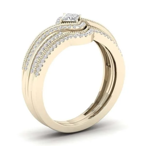 Unique Style Female Crystal Bridal Ring Set Luxury Silver Gold Wedding Rings Jewelry Promise Engagement Rings For Women