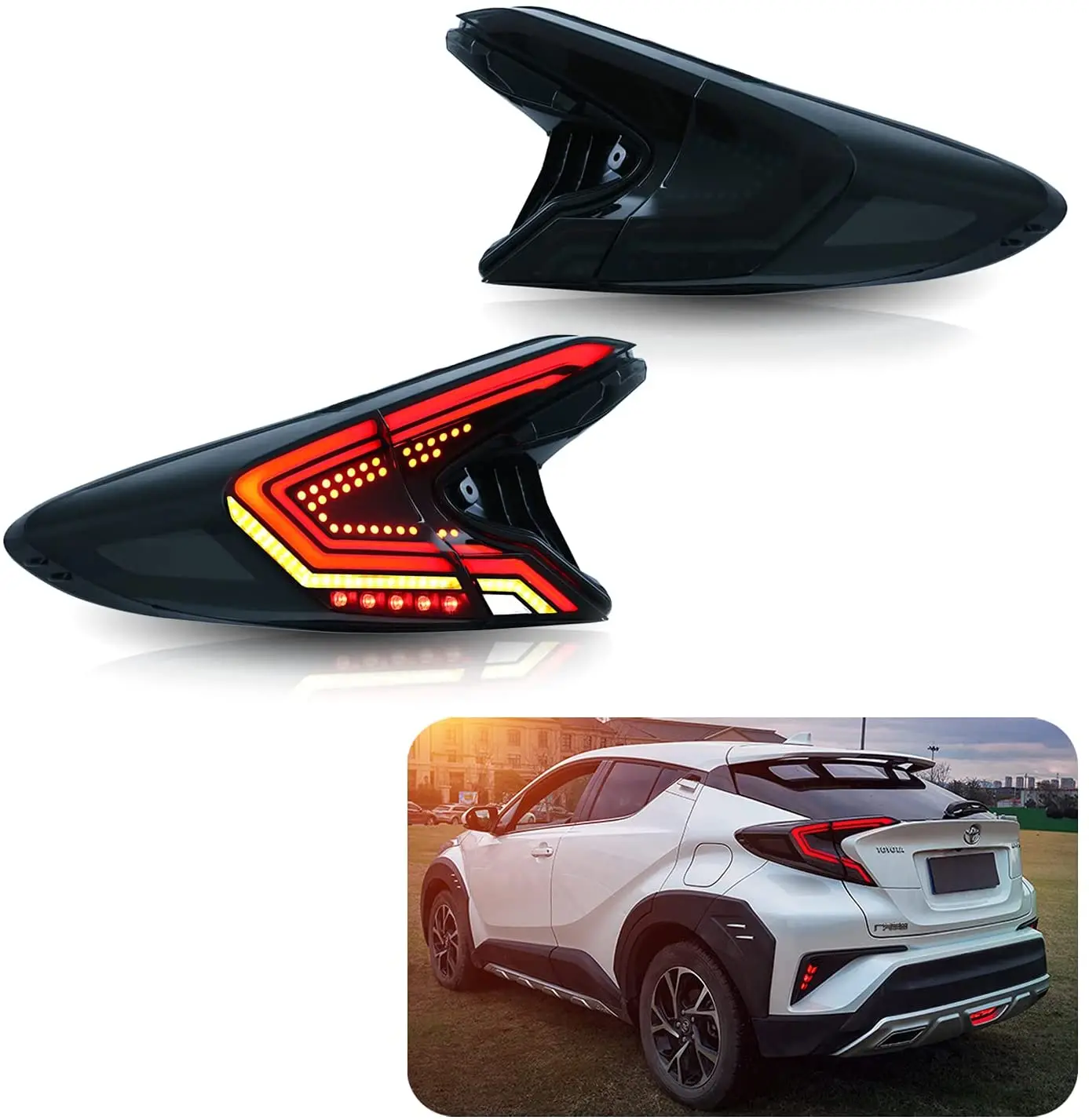 LED Taillights For Toyota CHR 2018-2020 Red/Smoked with Turn Signal Reverse DRL Lights |