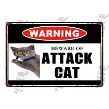 Предупреждение ющий знак атака кошка металлические знаки прекрасный кот потертый шик ретро тарелка настенный бар Pet Shop домашний арт Ремесло Декор 30X20 см DU-4747A