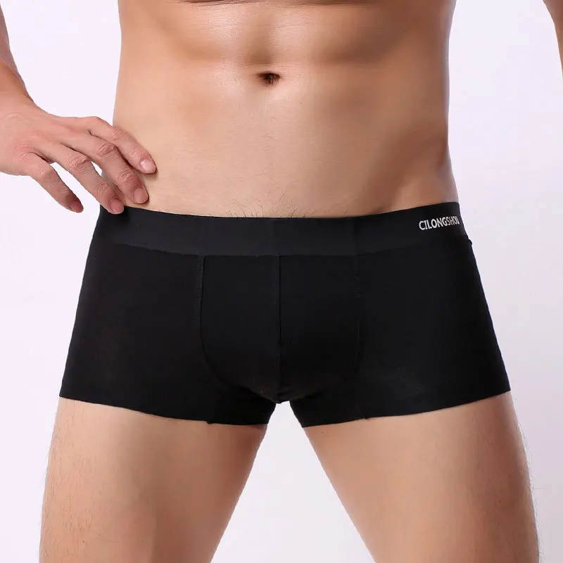 Traceless Modal Boxer Men's Traceless Solid Color Underwear Search Low Waist Comfortable Breathable One-piece Youth Men's Fashio - Color: Black