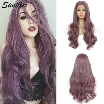 

Similler Synthetic Lace Front Wig Mixed Purple Wig Natural Hairline Heat Resistant Fiber Glueless Wigs For Women Long Big Wavy
