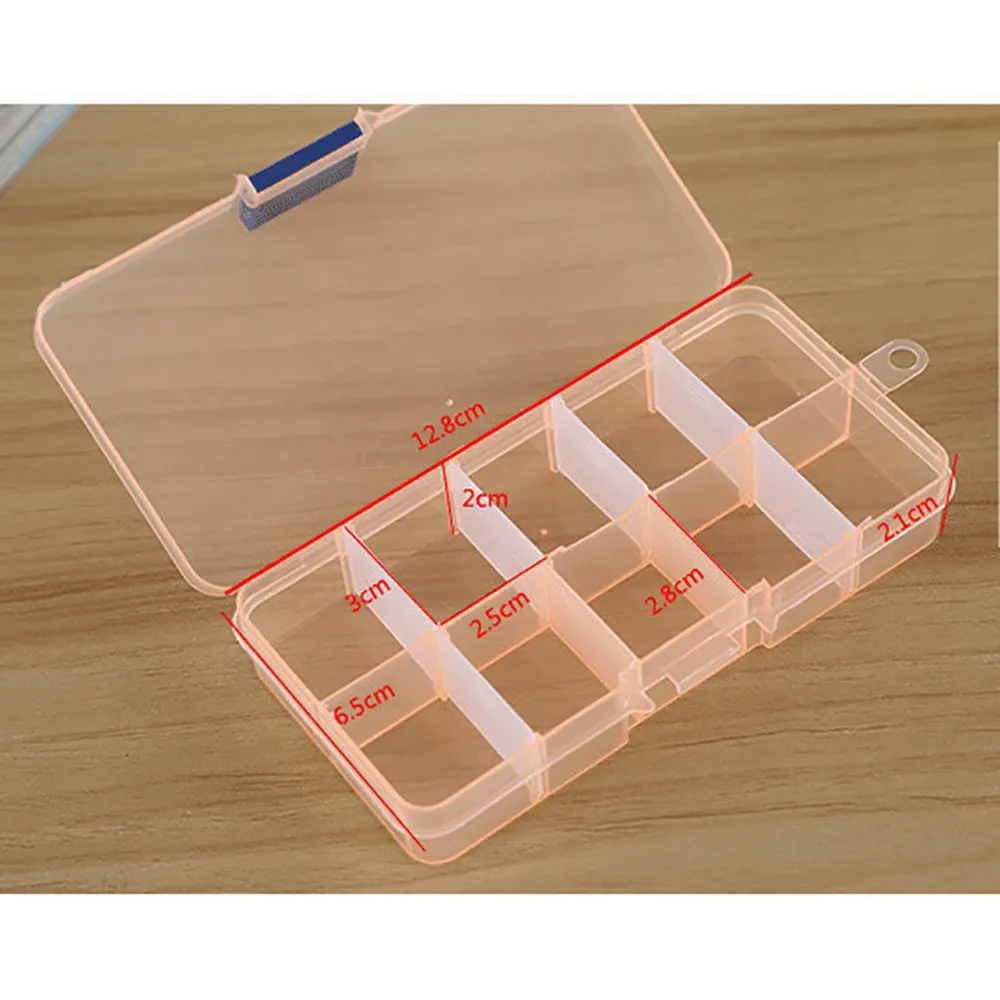 

30# 10 Grids Small Component Jewelry Box Adjustable Transparent Plastic Bead Pills Box Nail Art Tip box Dressing table storage