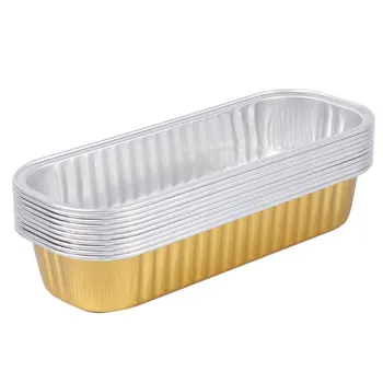 

10pcs 200ml Rectangular Aluminum Foil Baking Boxes Disposable Dessert Mold Baking Pans Bakeware (Golden)