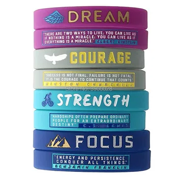

300pcs Dream Courage Strength Focus Inspirational wristbands silicone bracelets