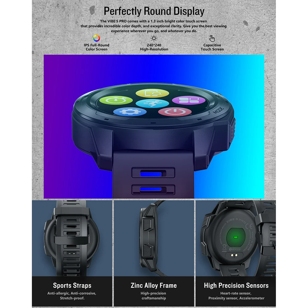 Zeblaze VIBE 5 PRO, цветной сенсорный дисплей, умные часы, пульсометр, много видов спорта, отслеживание, смартфон, уведомления, IP67, умные часы для мужчин