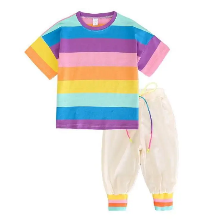 

Currently Available Summer Europe And America Children Girls Tracksuit Article Rainbow Set