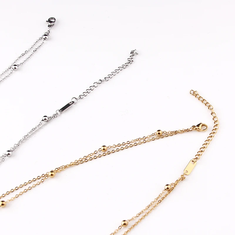 fashion Multilayer stainless steel Pendant Necklace Women Gold Color Beads Moon Star Horn Crescent double chain Choker Necklaces