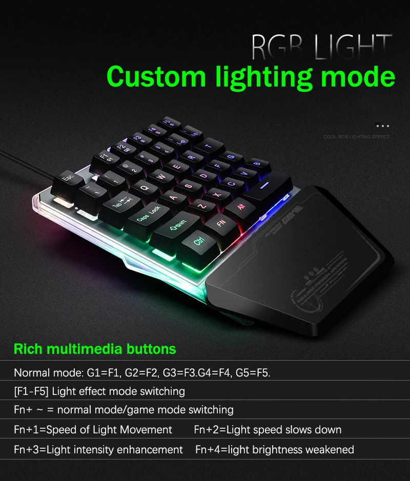 RGB PUBG Single-Handed Keyboard For PS4/Xbox/PC Mobile Phone Game Porable Wired USB LED Backlight Keypad Mechanical Keyboard