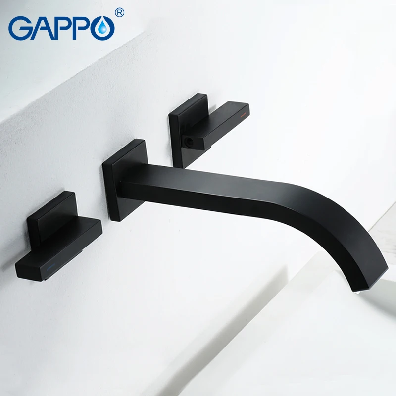 

GAPPO Black Basin faucet Brass sink faucet Wall Mounted taps basin mixer tap bathroom Waterfall faucets double Handles Torneira