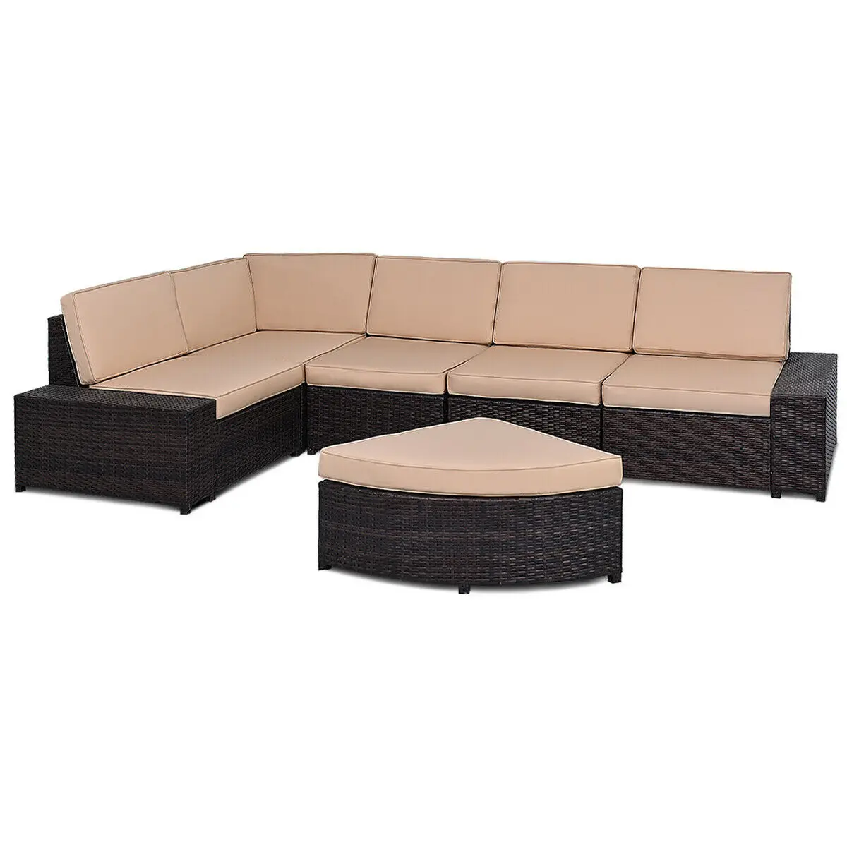 

Costway 6 PCS Patio Rattan Wicker Table Shelf Sofa Furni Set Garden Deck W/Brown Cushion