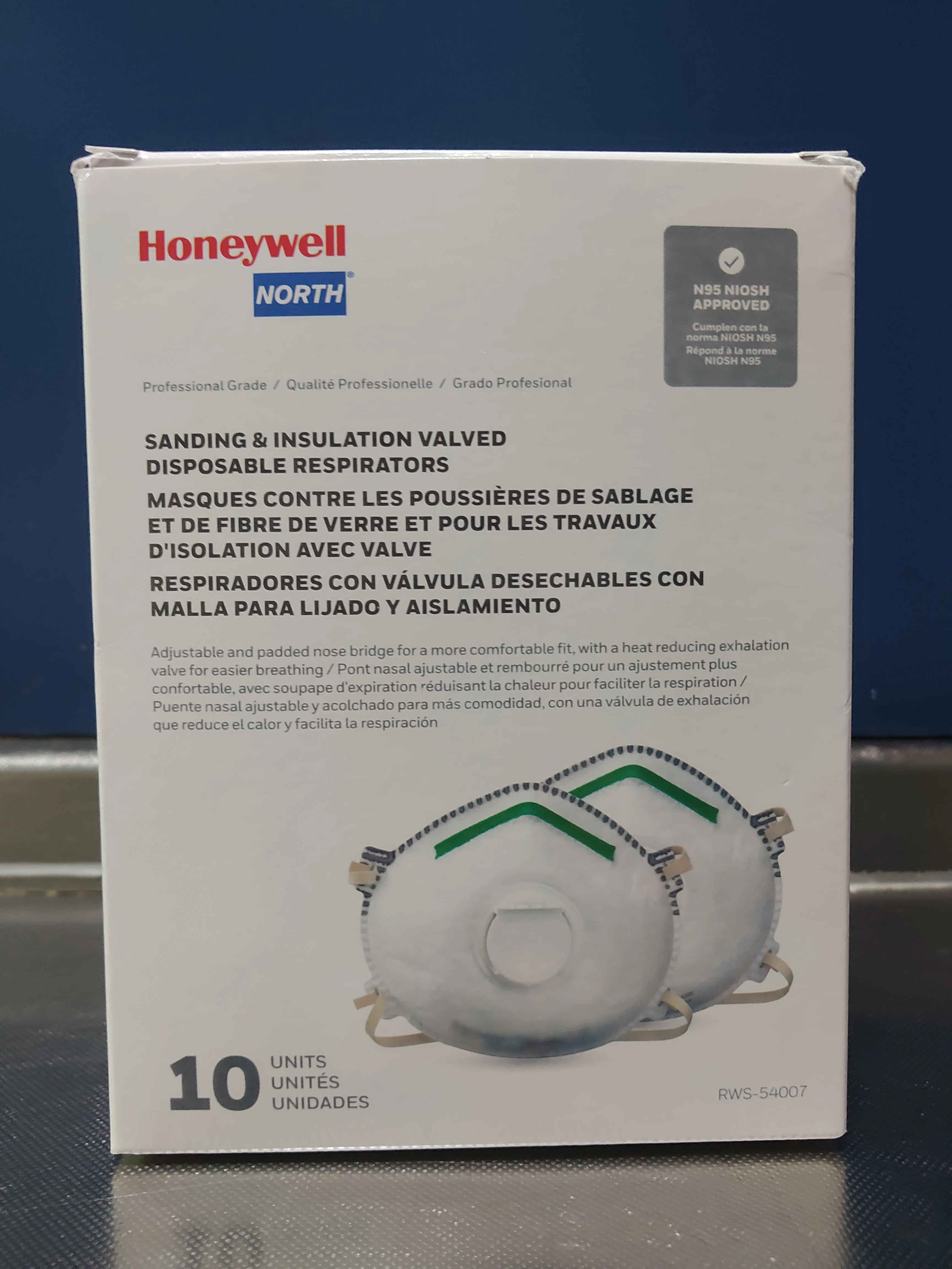

Honeywell NIOSH-Approved N95 Respirator Mask with Exhalation Valve for Airborne Particulates 10Qty/Box