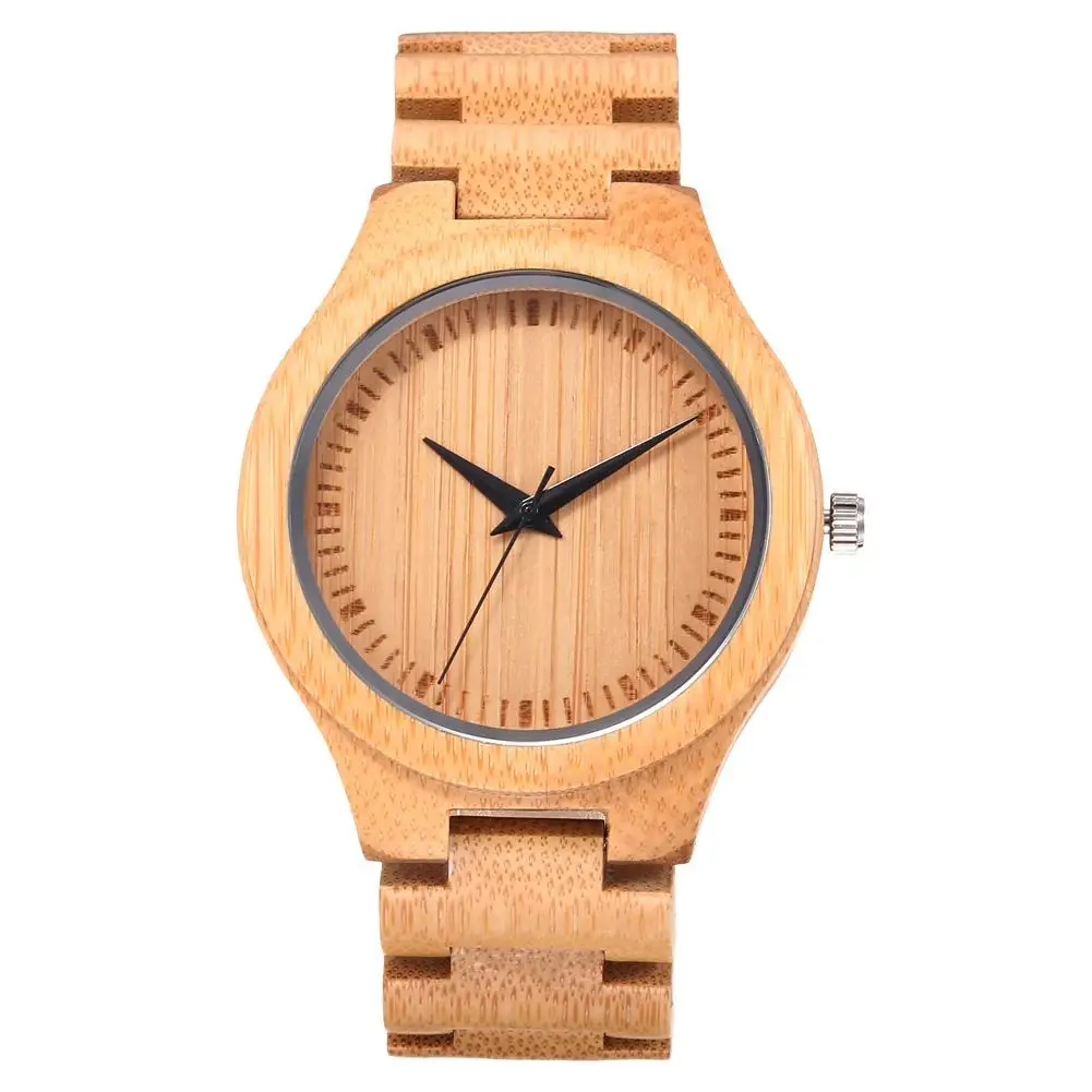 cheap Japanese Explosion Watch Men Durable Bamboo No Numbers Round Dial Wooden Watch Analog Quartz Watch Featival Gift Мужские часы