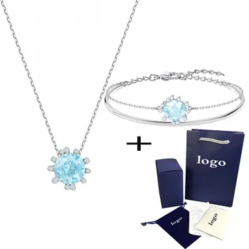 

Fashion New Ocean OLIVE Sea Blue Crystal Necklace Bracelet Ladies Engagement Commemorative Jewelry Temperament Luxury Best Gift