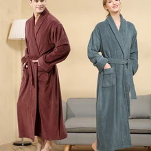 Мужской удлиненный халат, парный зимний махровый хлопковый халат, мягкий дышащий халат, Повседневная теплая Домашняя одежда, халат