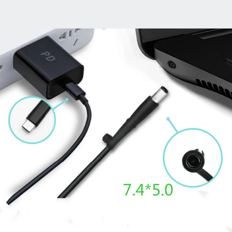65 Вт usb type C штекер для постоянного тока 7,4*5,0 мм штекер PD Зарядный Кабель-адаптер питания для ноутбука Dell 1,5 м