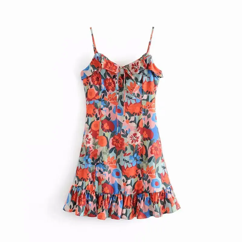

Europe And America 2019 Summer New Style Women's Vacation Style Color Printing Slip Dress Versatile Fashion Backless Short Skirt