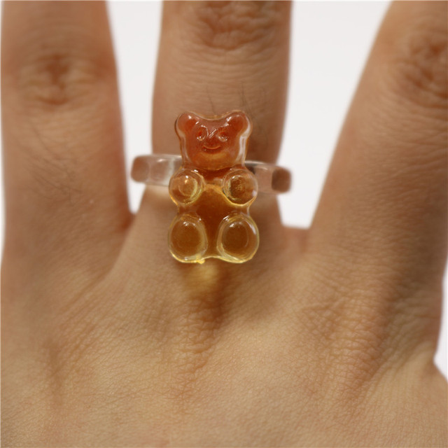Transparent Bear Rings for Women Trendy Colorful Resin Finger Rings Wholesale Jewelry Girls Party Gifts