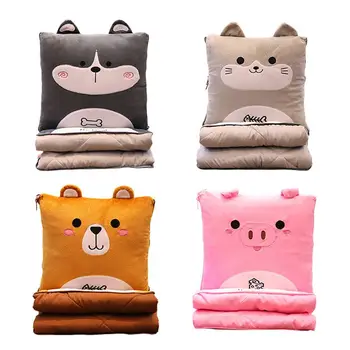 

2 In 1 Cartoon Stuffed Dog Animal Pillow Plush Cushion Air Conditioning Blanket