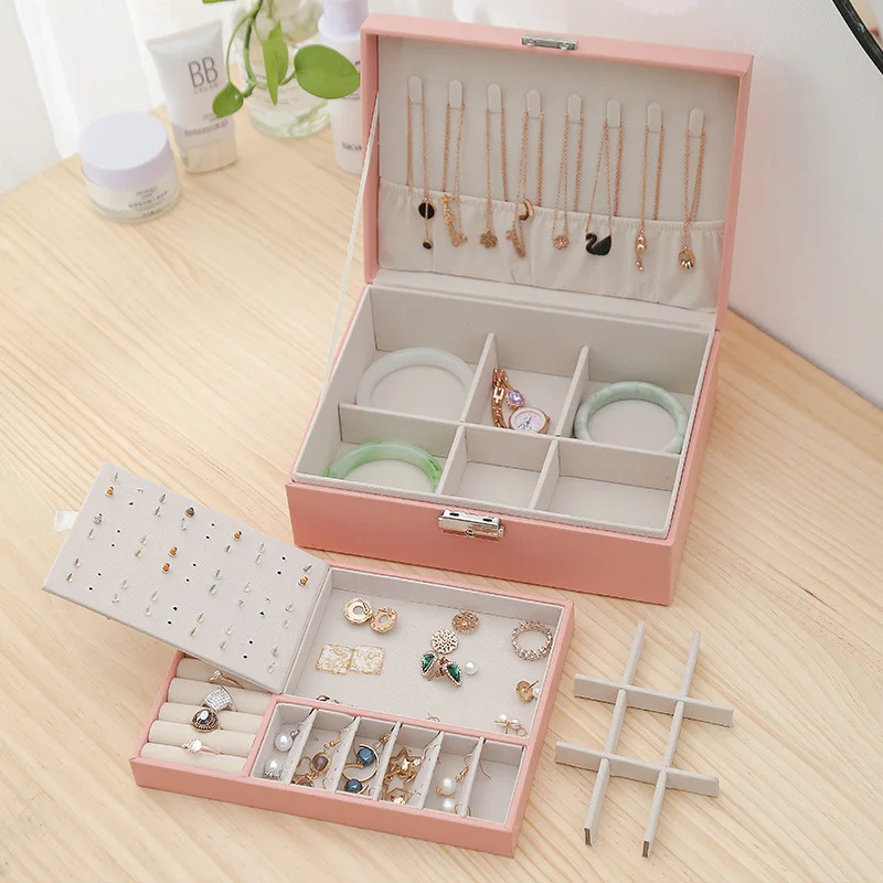 New Double-Layer Leather Jewelry Box Ear Stud Earrings Ornament Storage Box Multi-Function Large Jewelry Packaging Display New Double-Layer Leather Jewelry Box Ear Stud Earrings Ornament Storage Box Multi-Function Large Jewelry Packaging Display