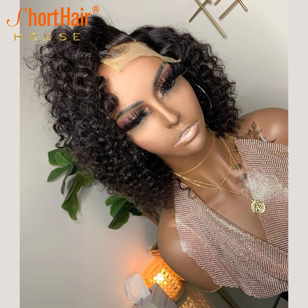 Deep Curly Side Parting Wigs 13x4 Lace Front Wigs For Women Human Hair Brazilian Short Curly Bob Wig Pre Plucked Invisible Lace