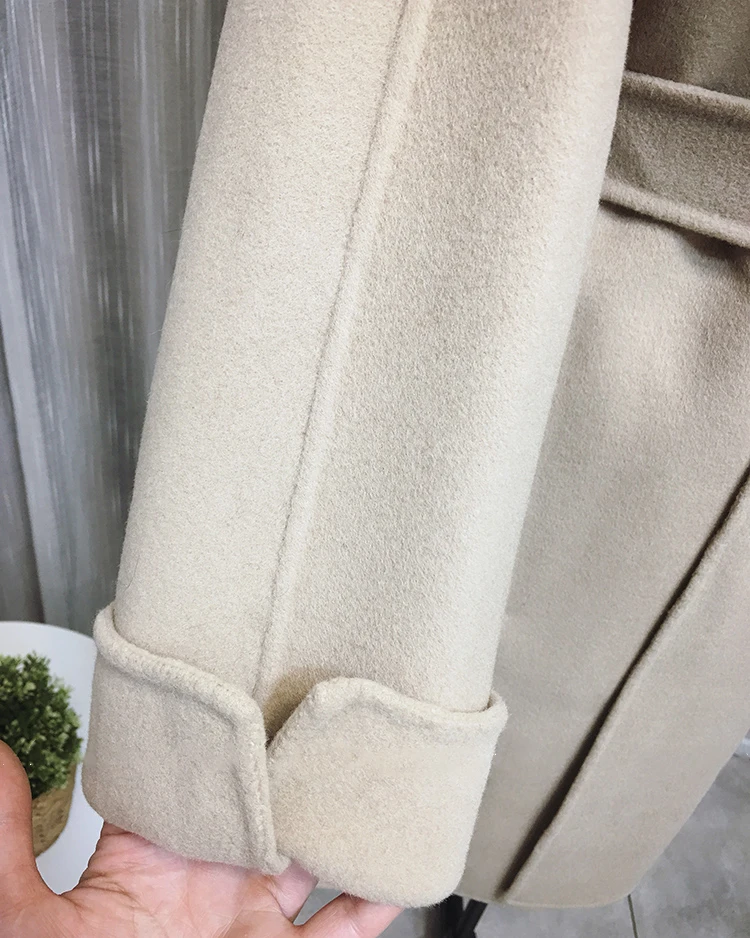 Пальто из натурального меха, зимняя женская куртка, Воротник из натурального Лисьего меха, Кашемировое шерстяное длинное пальто с поясом, женская уличная одежда