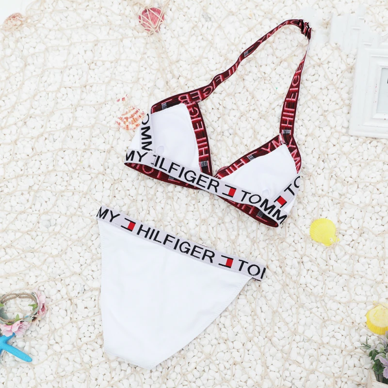 

Soft Lace Up Female Bikini 2019 Two Piece Sale Breathable Padded Bra Letter Bathing Suit Teenage Solid Separate Swimsuit Bandeau