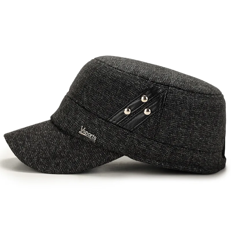 Мужские шапки в стиле милитари, винтажные зимние теплые шапки с плоским верхом, черные шапки для среднего и пожилого возраста