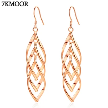 

7KMOOR Wholesale European Fashion Woman Girl Party Birthday Wedding Gift Leaves Tassel S925 Sterling Silver Drop Earrings KM173