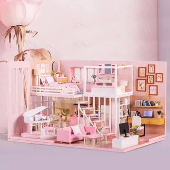 

DIY Dollhouse Wooden doll Houses Miniature Doll House For Children Kit Furniture Toys Gift Birthday Led Casa Music I4S0