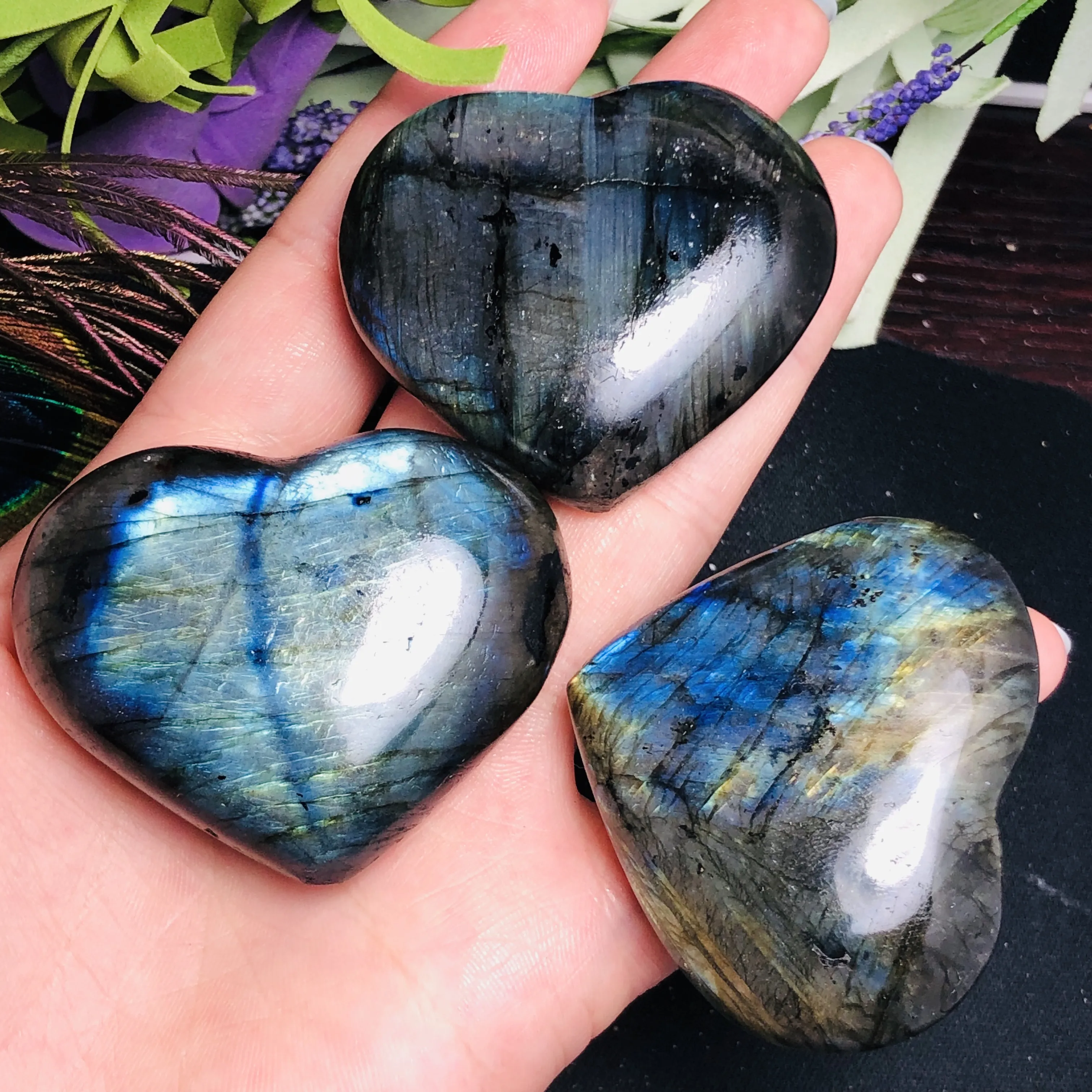 

1Pcs natural colored labrador mineral heart shaped gems for gift and mineral specimen healing