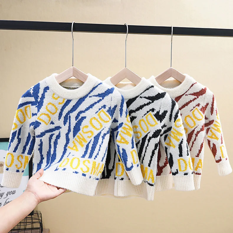 

2019 Autumn CHILDREN'S Sweater Baby Stripes Small CHILDREN'S-Yarn Mink Cashmere Sweater Korean-style Boys' Sweater